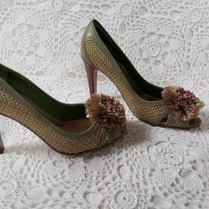 Enzo Angiolini Size 7 Raffia Woven Leather Pumps